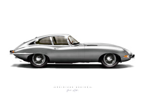 Ouvrir l&#39;image dans le diaporama, Affiche Jaguar E-Type 1963 grise - illustration Reiniche Design

