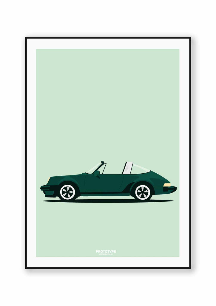 911 cheveux aux vent - Porsche Targa - affiche PROTOYPE ILLUSTRATIONS - ONIRIC