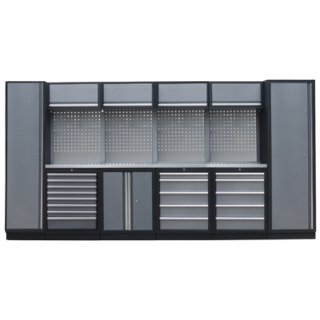 Etabli de garage - 10 éléments avec armoires - Set 1.7 Plateau inox