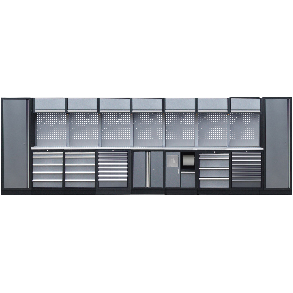 Etabli de garage - 16 éléments avec armoires - Set 1.9 Plateau inox