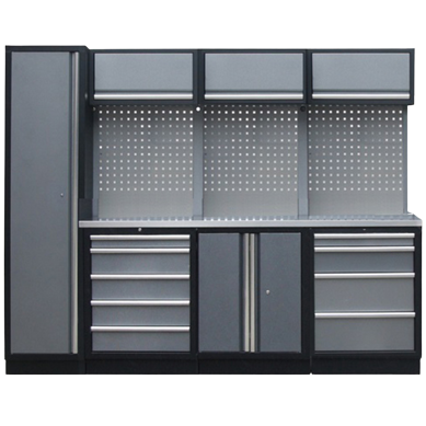 Etabli de garage - 7 éléments avec armoire - Set 1.6 Plateau Inox