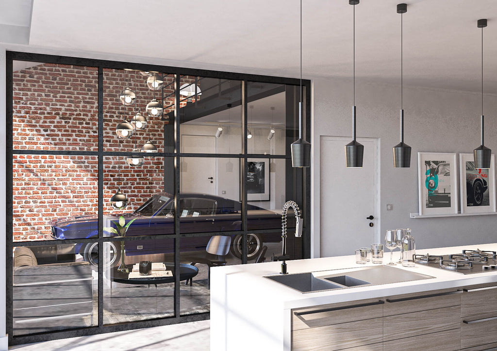Projet de transformation de granges situées en Belgique en une habitation design et déco comprenant un patio garage et une mezzanine bureau