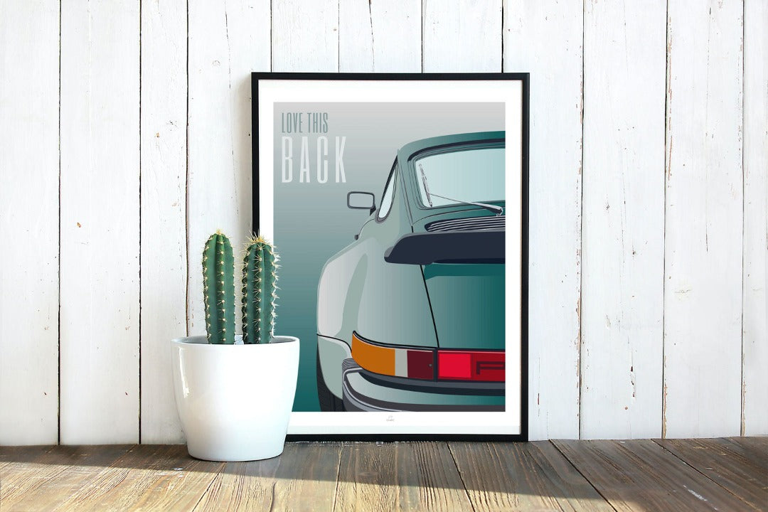 Affiche auto LOVE THIS BACK inspirée du modèle Porsche 930 Turbo 3,0 L - illustration ONIRIC