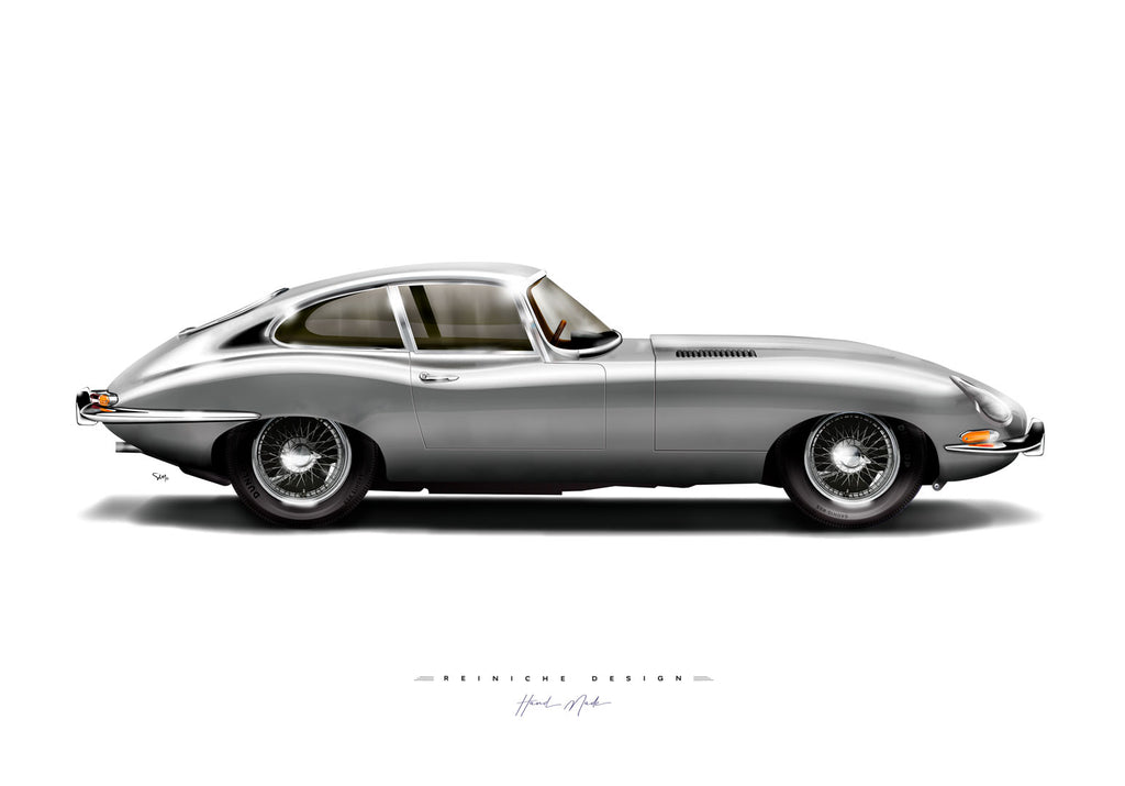 Affiche Jaguar E-Type 1963 grise - illustration Reiniche Design