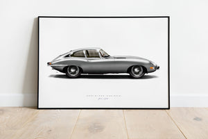 Affiche Jaguar E-Type 1963 grise - illustration Reiniche Design