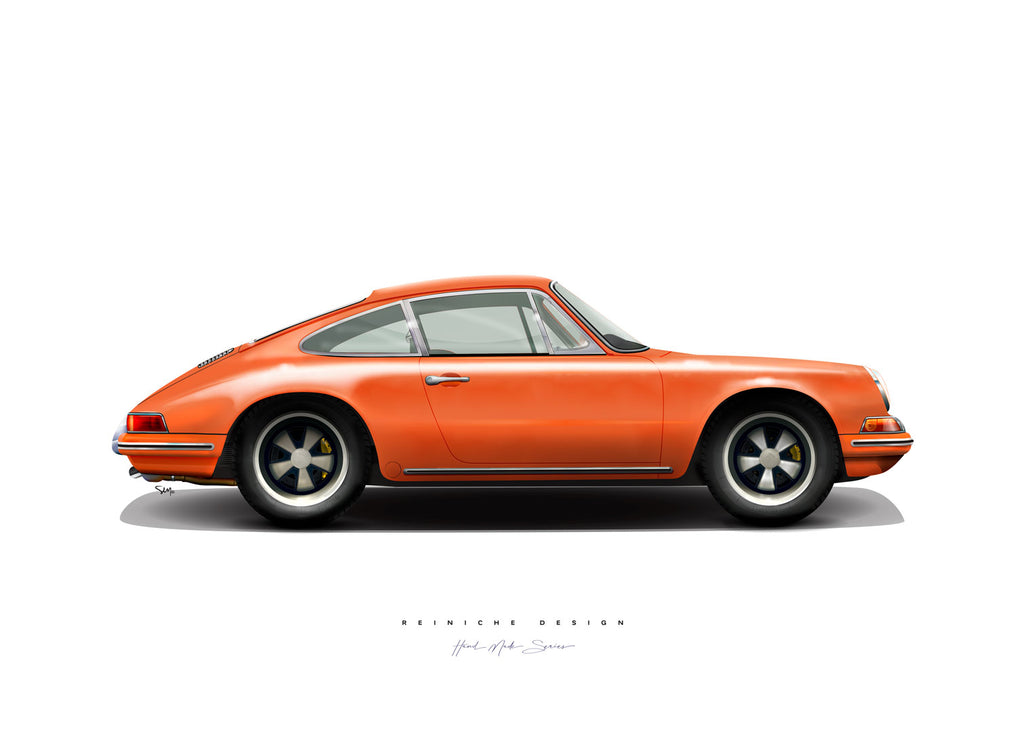 Affiche PORSCHE 911T Tangerine - illustration Reiniche Design