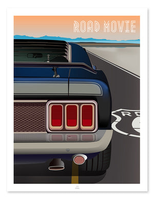 Ouvrir l&#39;image dans le diaporama, Affiche auto - &quot;ROAD MOVIE&quot; - Ford Mustang Mach 1 351 sur route 66 - ONIRIC 
