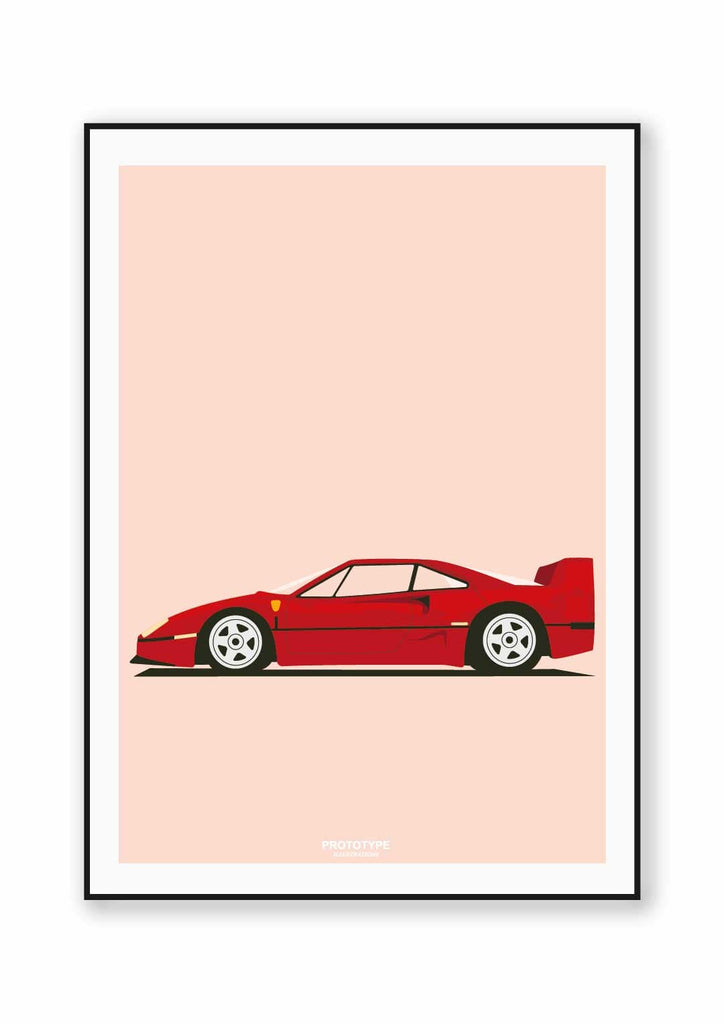 Alerte F40 - affiche Prototype Illustration inspirée de la Ferrari F40