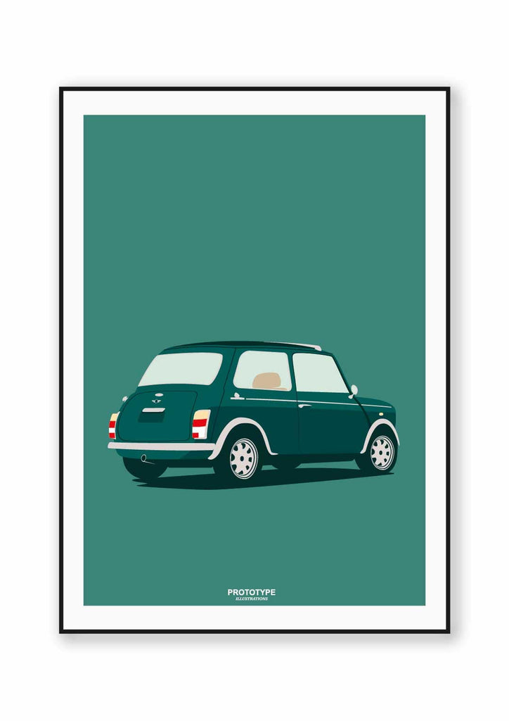 En voir des MINI et des pas mûres - affiche Prototype Illustration inspirée de la Mini Austin