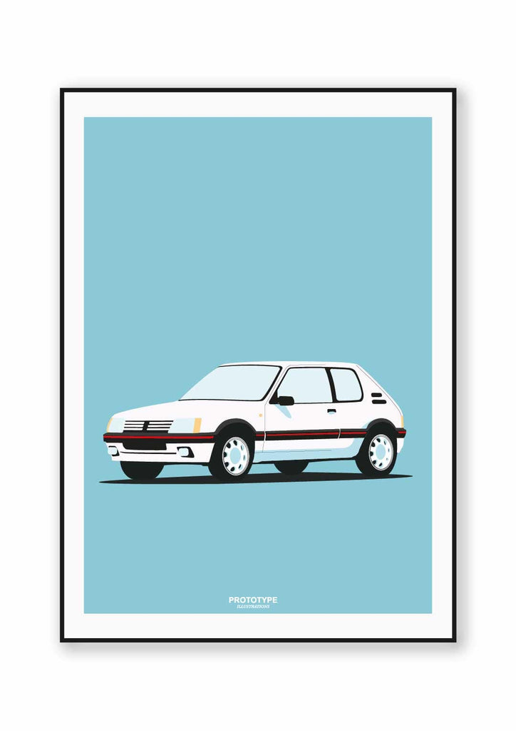 GT Irrésistible - affiche Prototype Illustration inspirée de la Peugeot 205 GTI