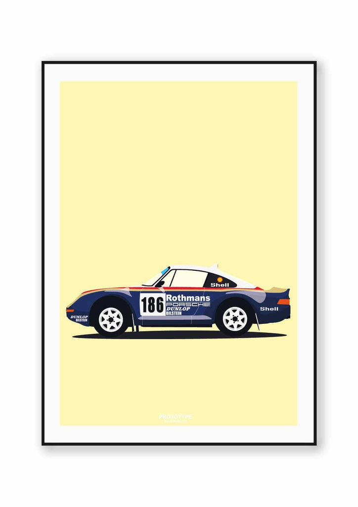 959 désertique - affiche Prototype Illustration inspirée de la Porsche 959 Paris-Dakar