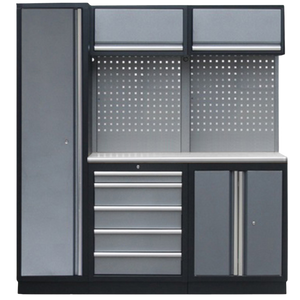 Ouvrir l&#39;image dans le diaporama, Etabli de garage - 5 éléments avec armoire - Set 1.3 plateau inox
