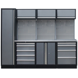 Ouvrir l&#39;image dans le diaporama, Etabli de garage - 7 éléments avec armoire - Set 1.6 Plateau Inox
