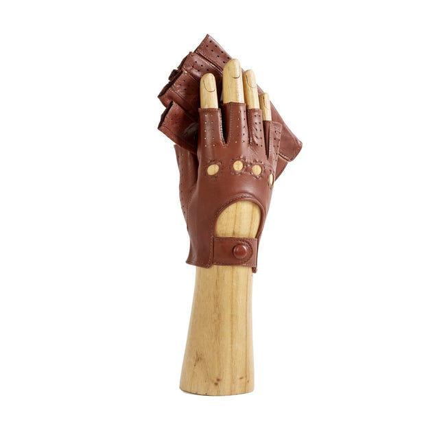 Gants En Cuir Mi-doigts Tactiles - Homme & Femme - Conduite, Vélo, Mode - Noir Perforé & Autres Couleurs - Taille L - 1
